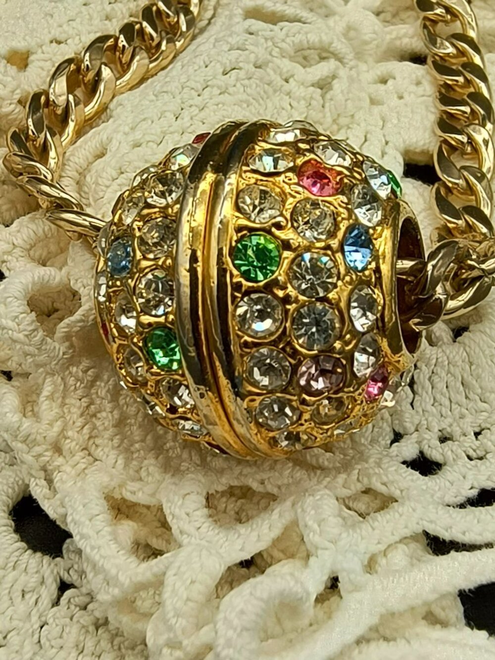 Retro Glam Gold Chain Necklace w/ Bold Rhinestone Ball Pendant